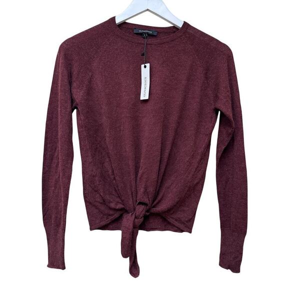 NWT Burgundy Size Small Maroon Wool Blend Long Sleeve Tie Front Sweater Casual - Picture 1 of 7